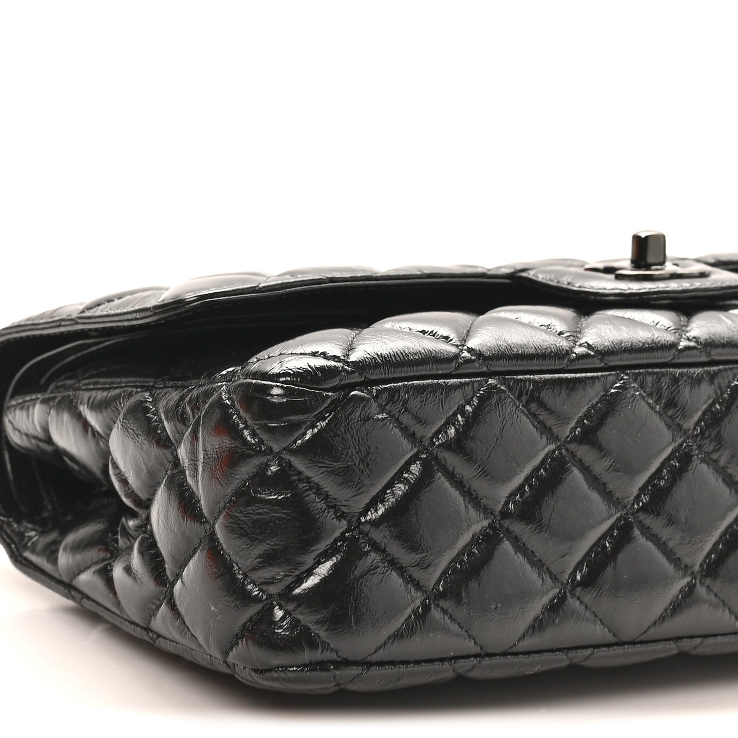 Chanel Shiny Crumpled Calfskin Quilted Medium Double Flap So Black