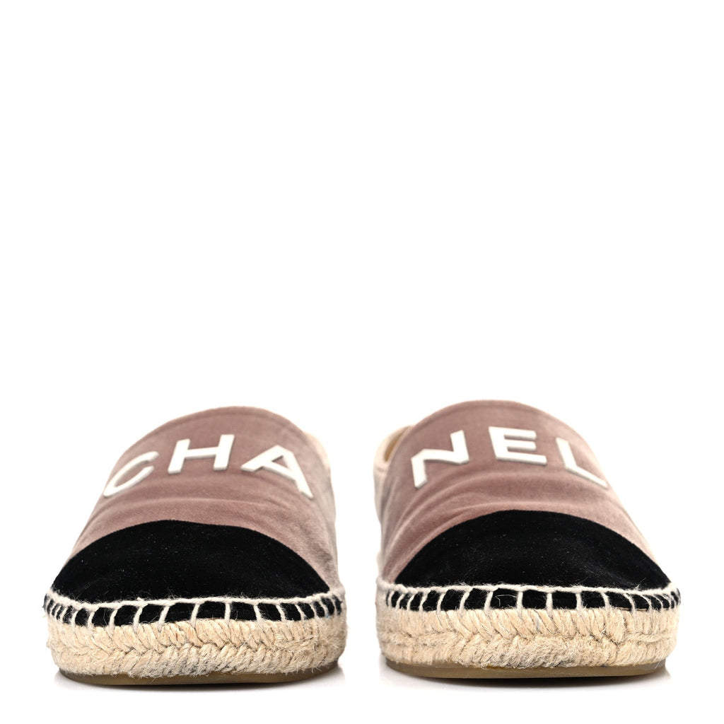 Chanel Velvet Logo Espadrilles 37 Beige Black