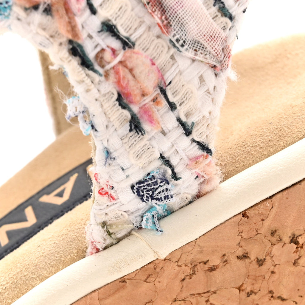 Chanel Tweed Cork CC Wedge Sandals 37 Ecru Pink Blue Green
