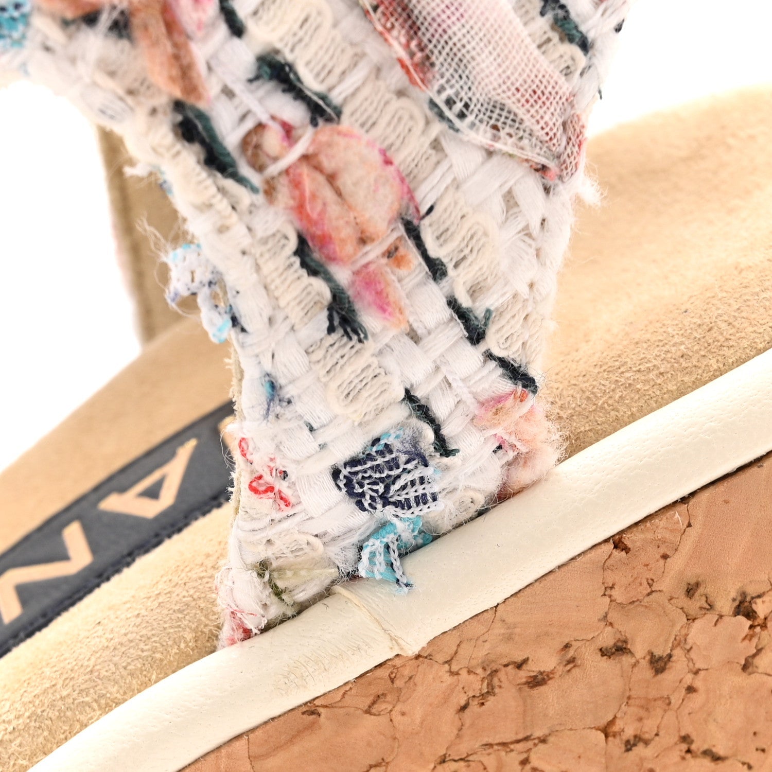 Chanel Tweed Cork CC Wedge Sandals 37 Ecru Pink Blue Green