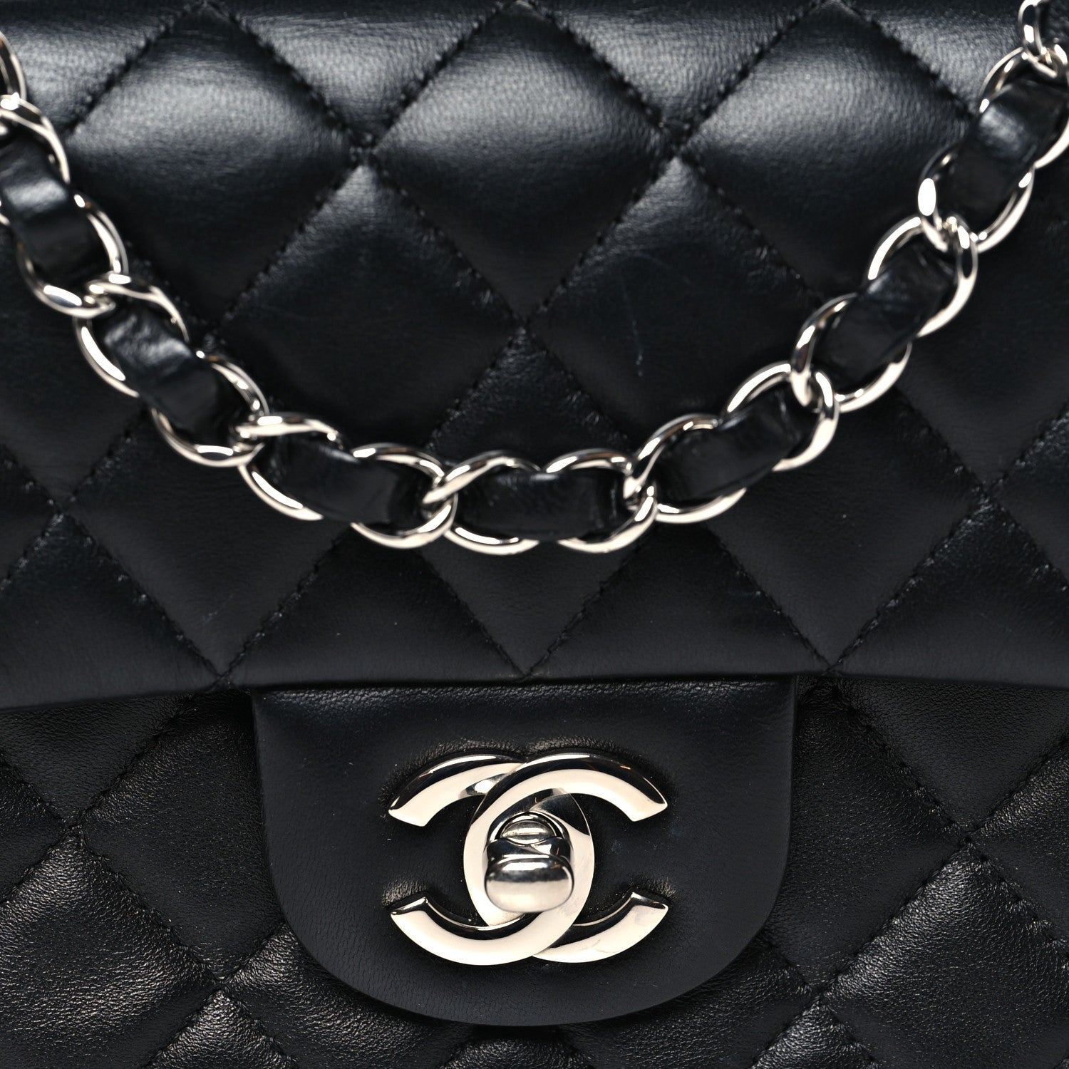 Chanel Lambskin Quilted Mini Rectangular Flap Black