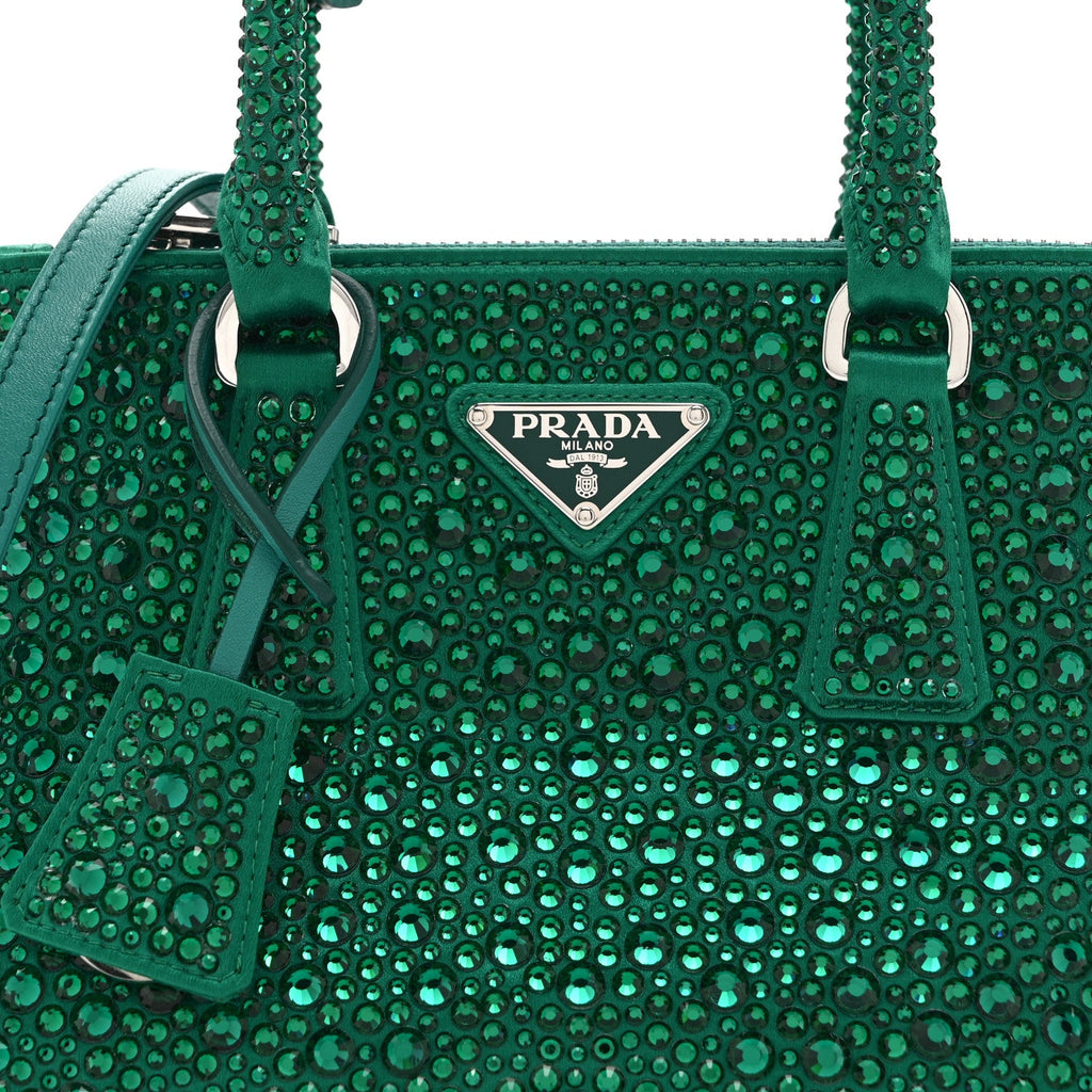 Prada Satin Crystal Mini Galleria Double Zip Tote Mango