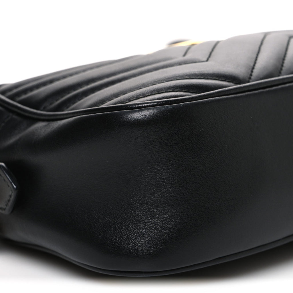 Gucci Calfskin Matelasse Small GG Marmont Chain Shoulder Bag Black