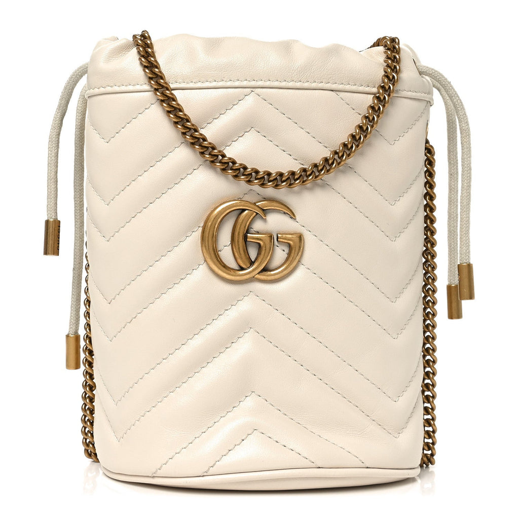 Gucci Calfskin Matelasse Mini GG Marmont 2.0 Bucket Bag White