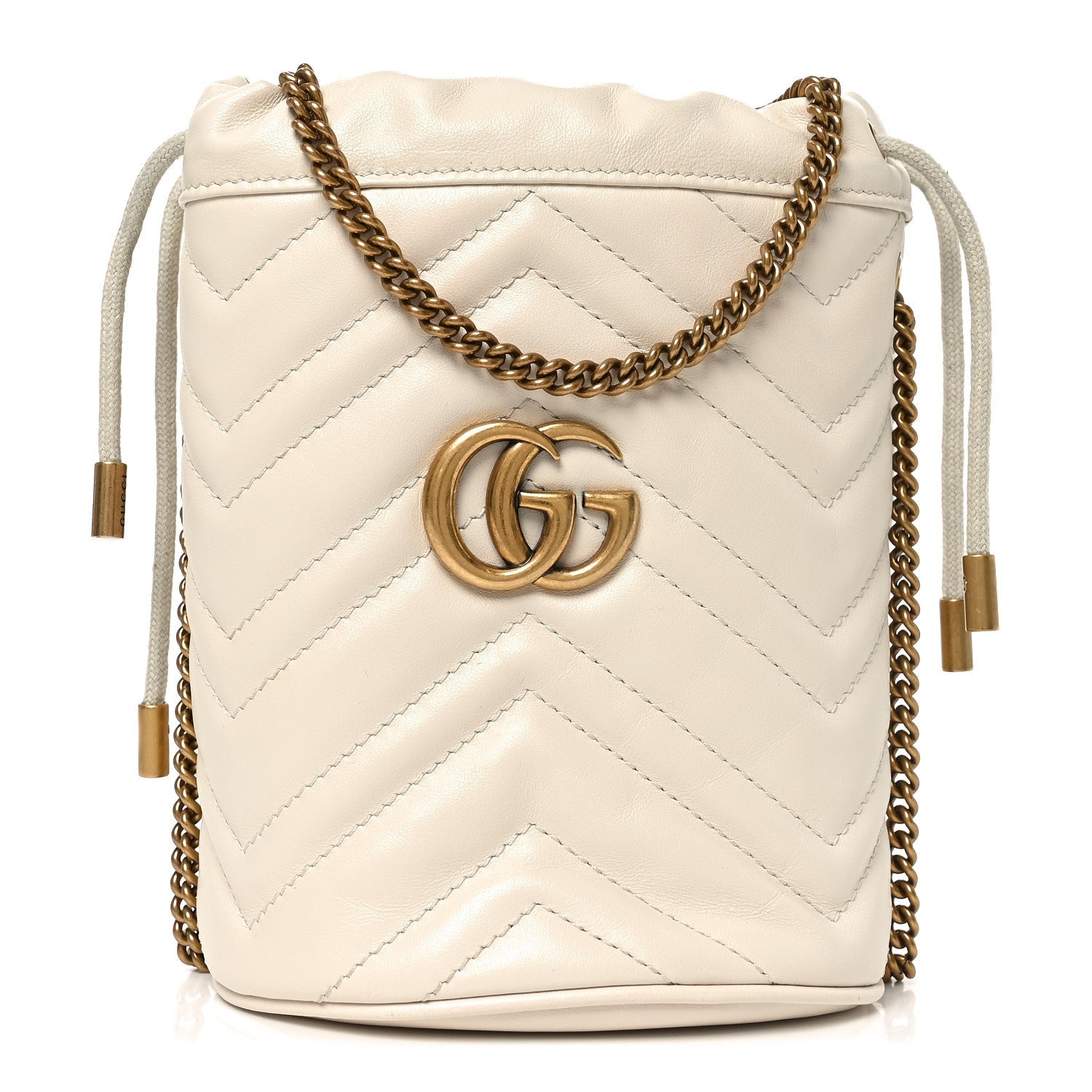 Gucci Calfskin Matelasse Mini GG Marmont 2.0 Bucket Bag White