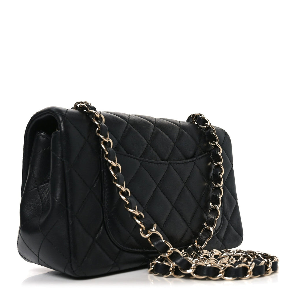 Chanel Lambskin Quilted Mini Rectangular Flap Black