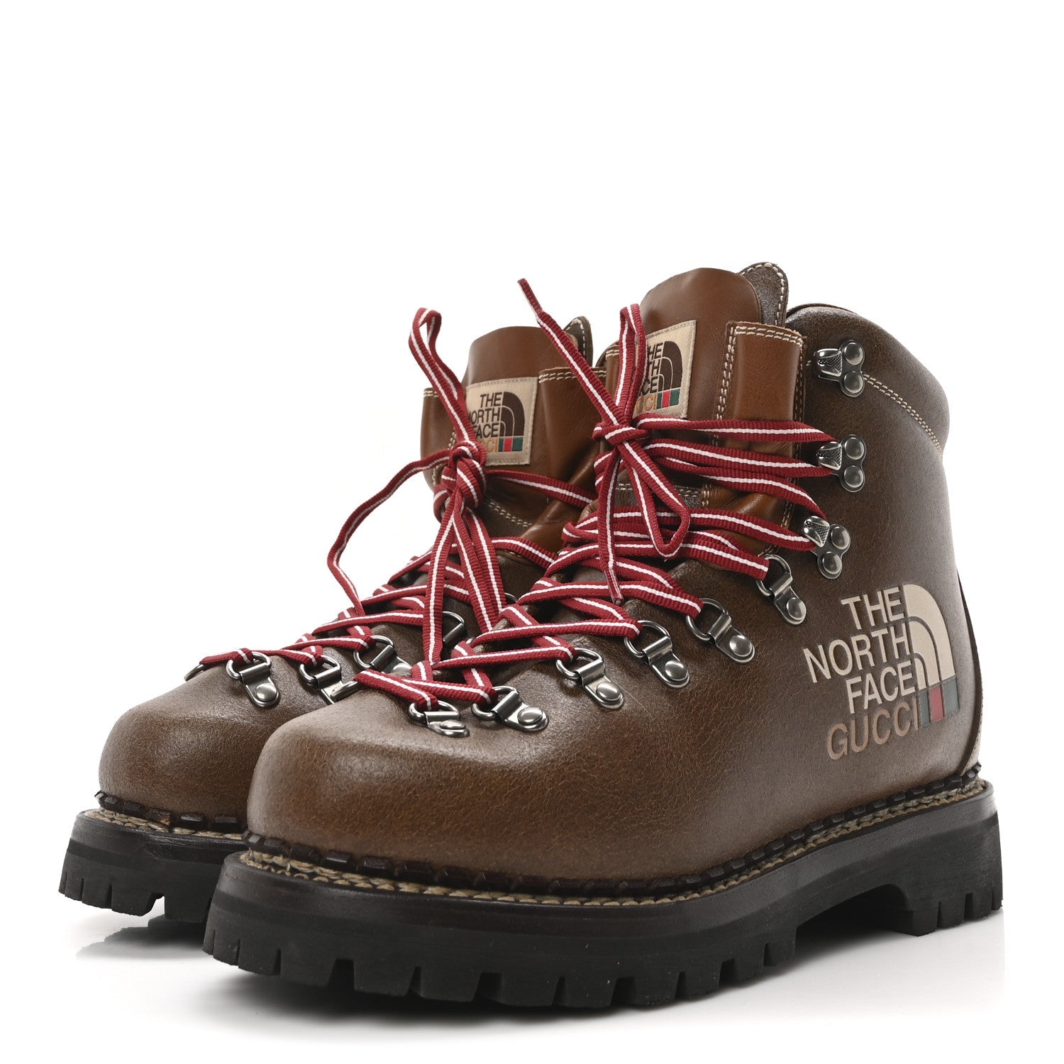 Gucci X THE NORTH FACE Calfskin Mens Hiking Ankle Boots 39 Foggy Tabacco Cuir