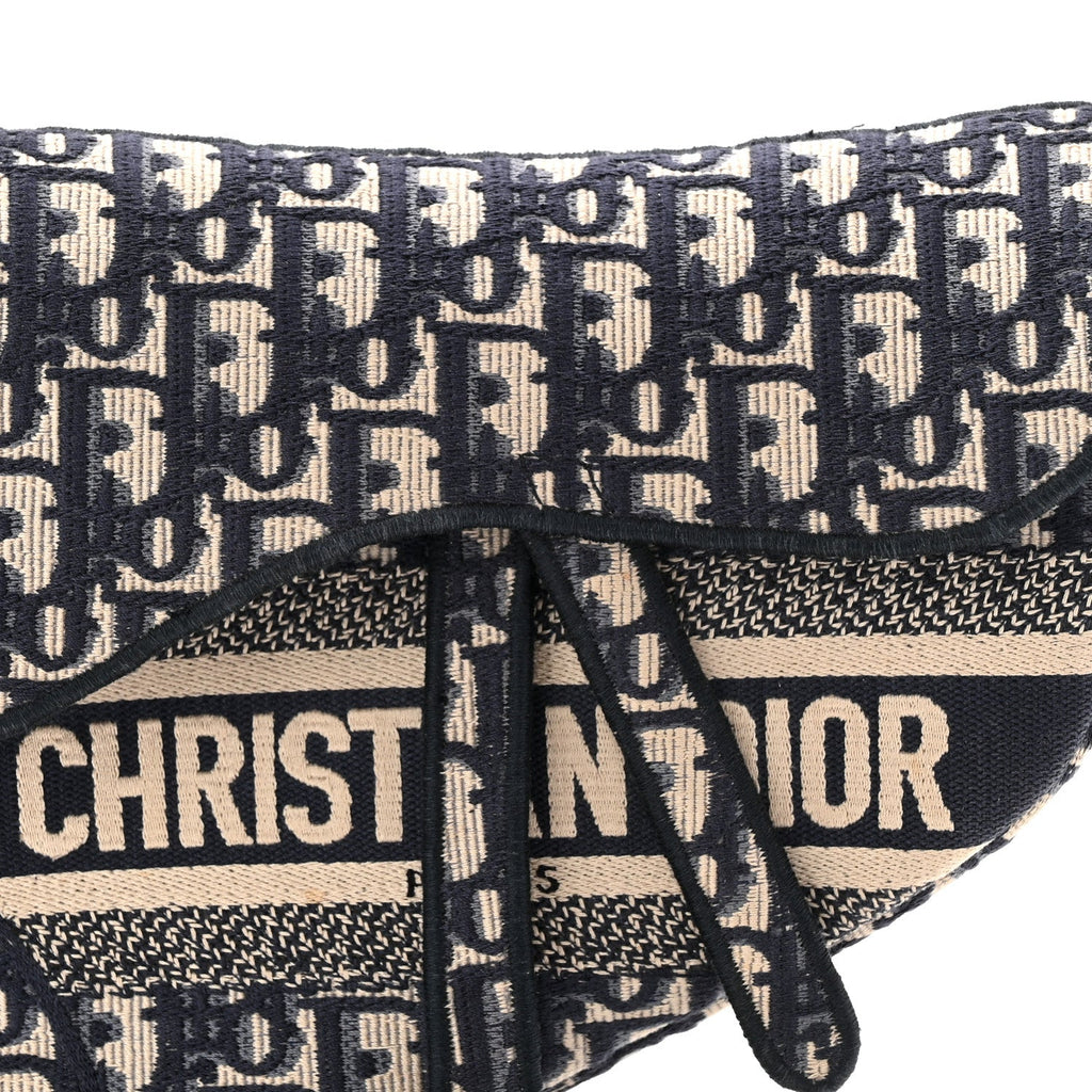 Christian Dior Oblique Embroidered Saddle Bag Blue