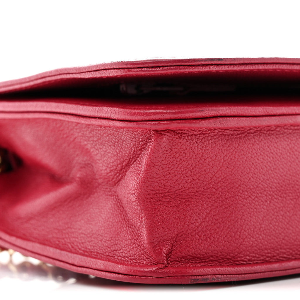 Chanel Sheepskin Chevron Quilted Vintage Mademoiselle Wallet On Chain WOC Dark Pink