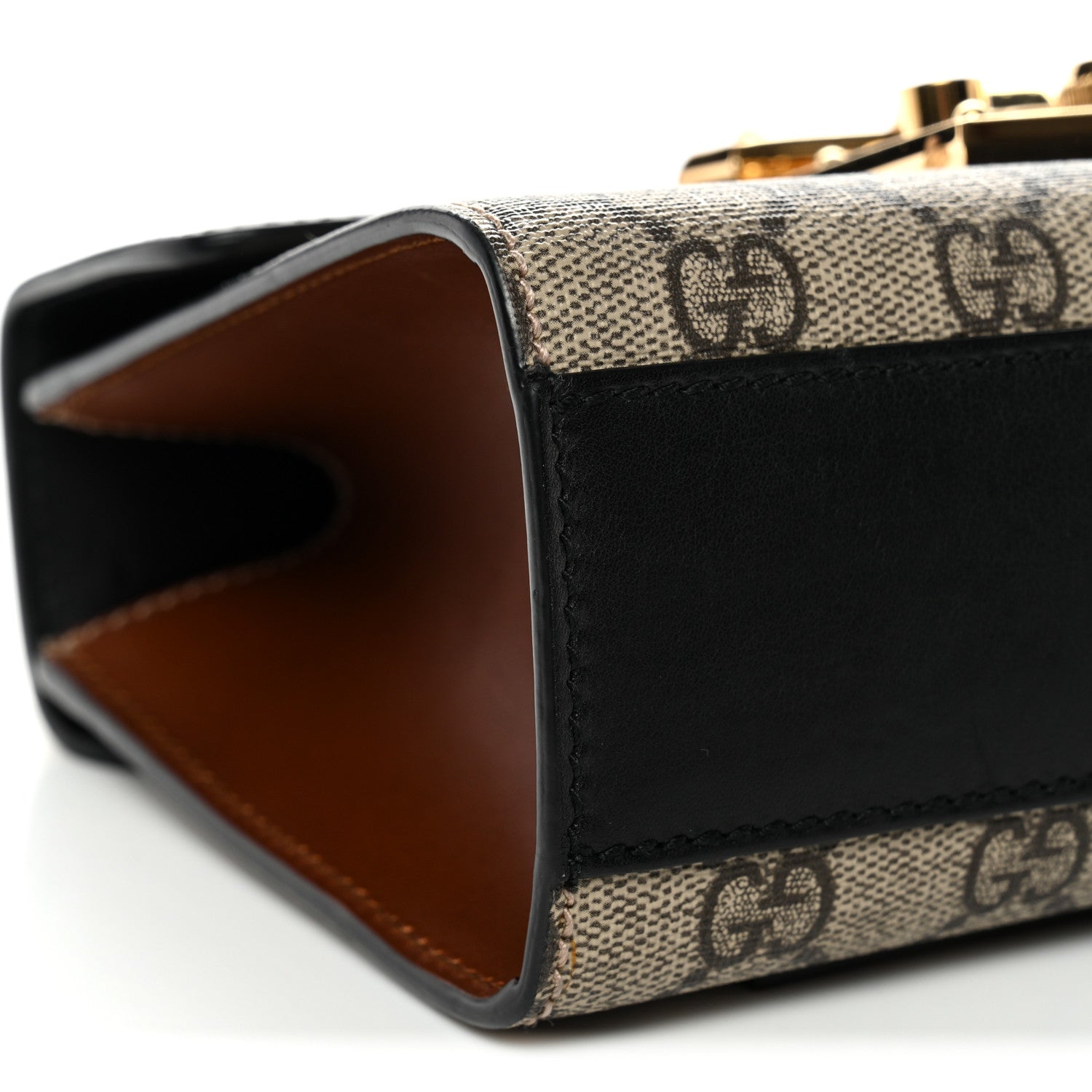 Gucci GG Supreme Monogram Calfskin Small Padlock Shoulder Bag Beige Black Cuir