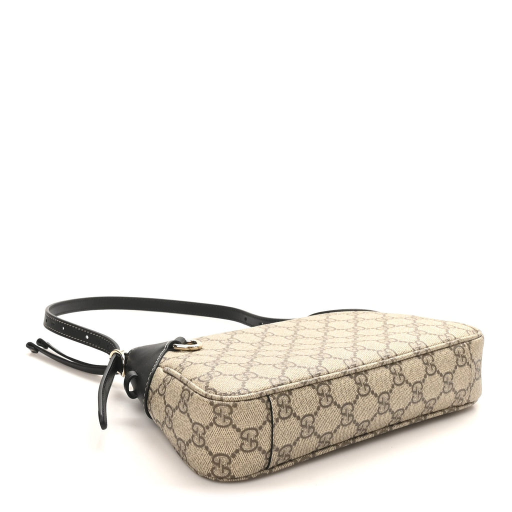 Gucci GG Supreme Monogram Textured Calfskin Small Emblem Shoulder Bag Beige Black