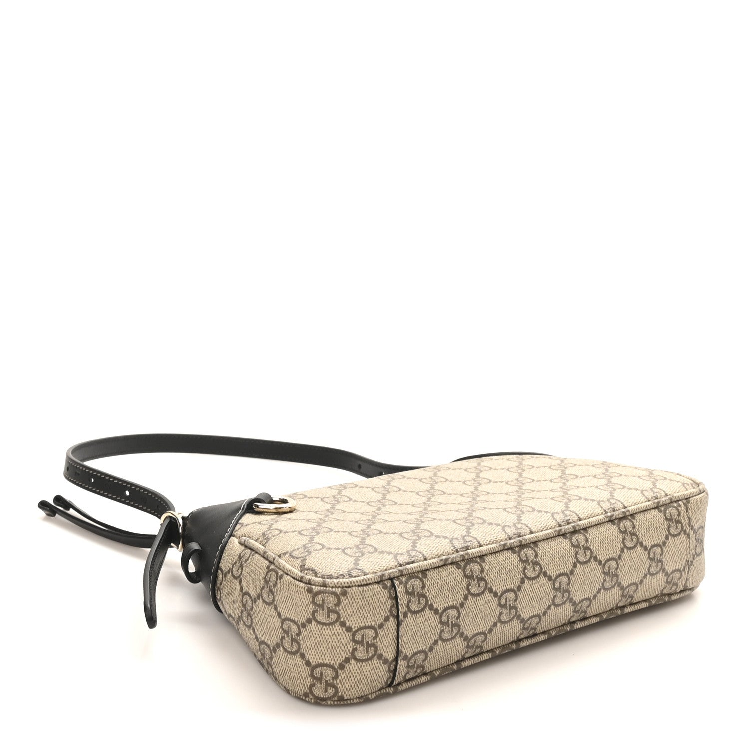 Gucci GG Supreme Monogram Textured Calfskin Small Emblem Shoulder Bag Beige Black