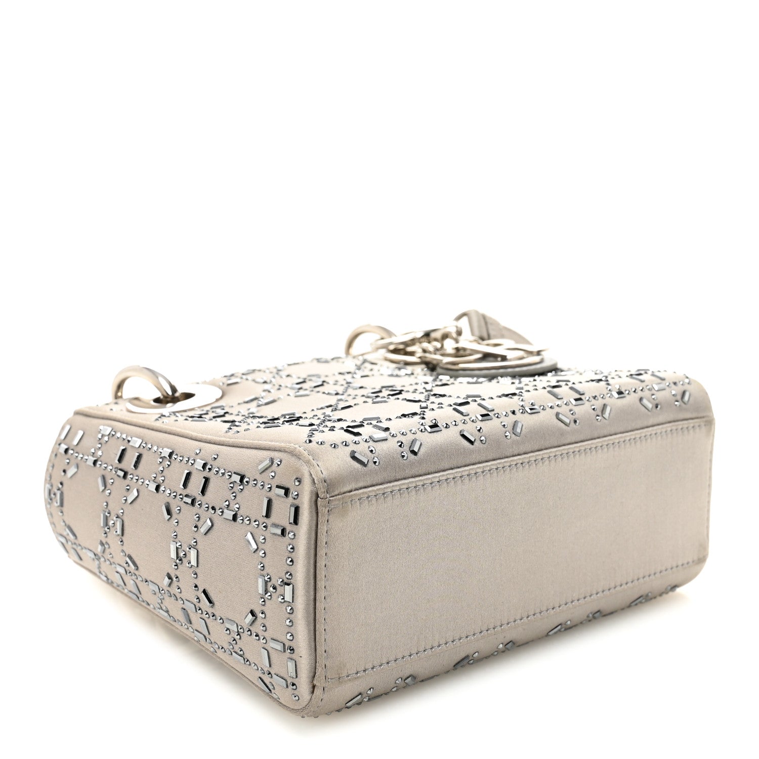 Christian Dior Satin Crystal Cannage Mini Lady Dior Gray