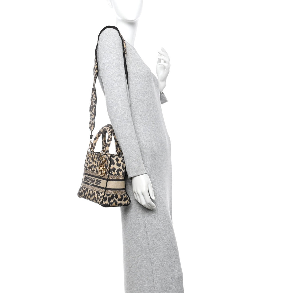 Christian Dior Canvas Medium Mizza Embroidered Lady D-Lite Beige Multicolor