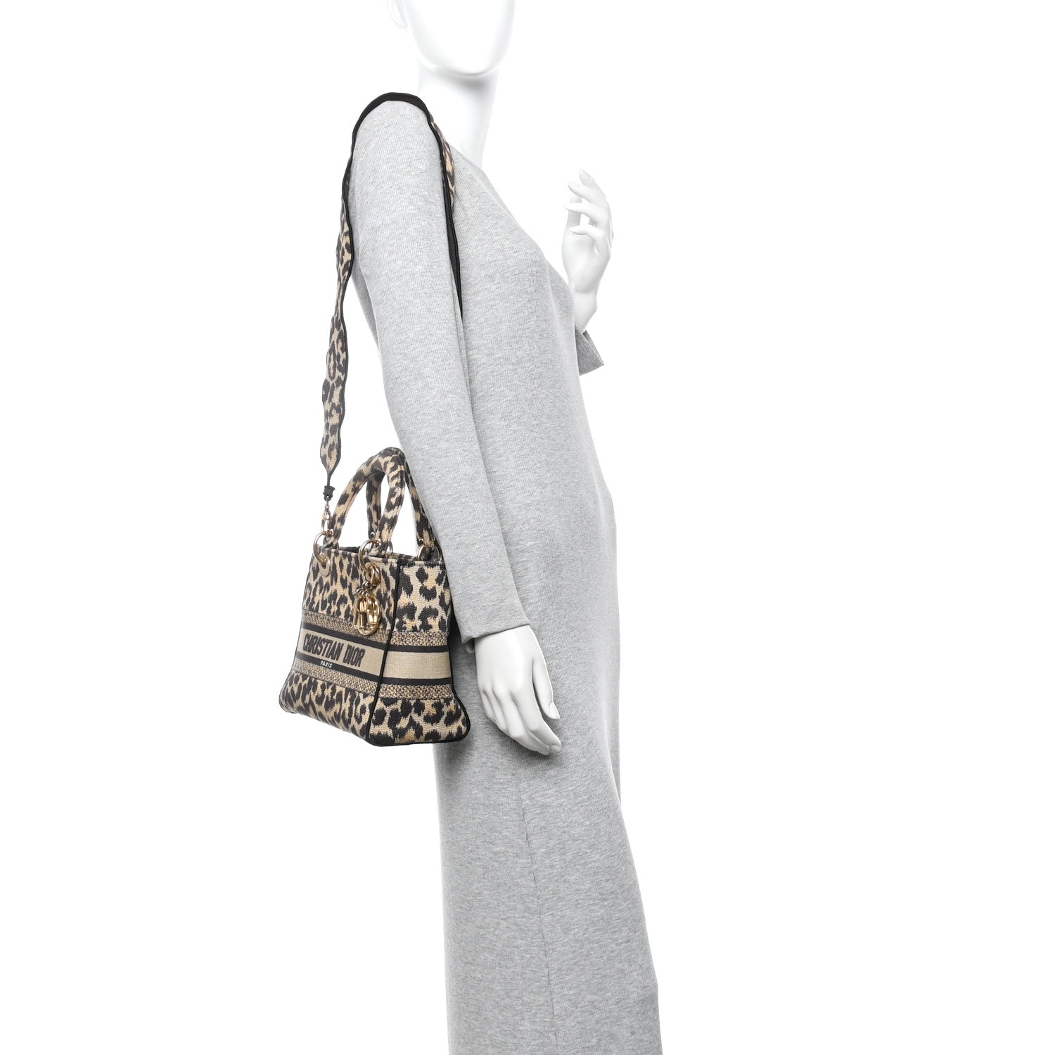 Christian Dior Canvas Medium Mizza Embroidered Lady D-Lite Beige Multicolor