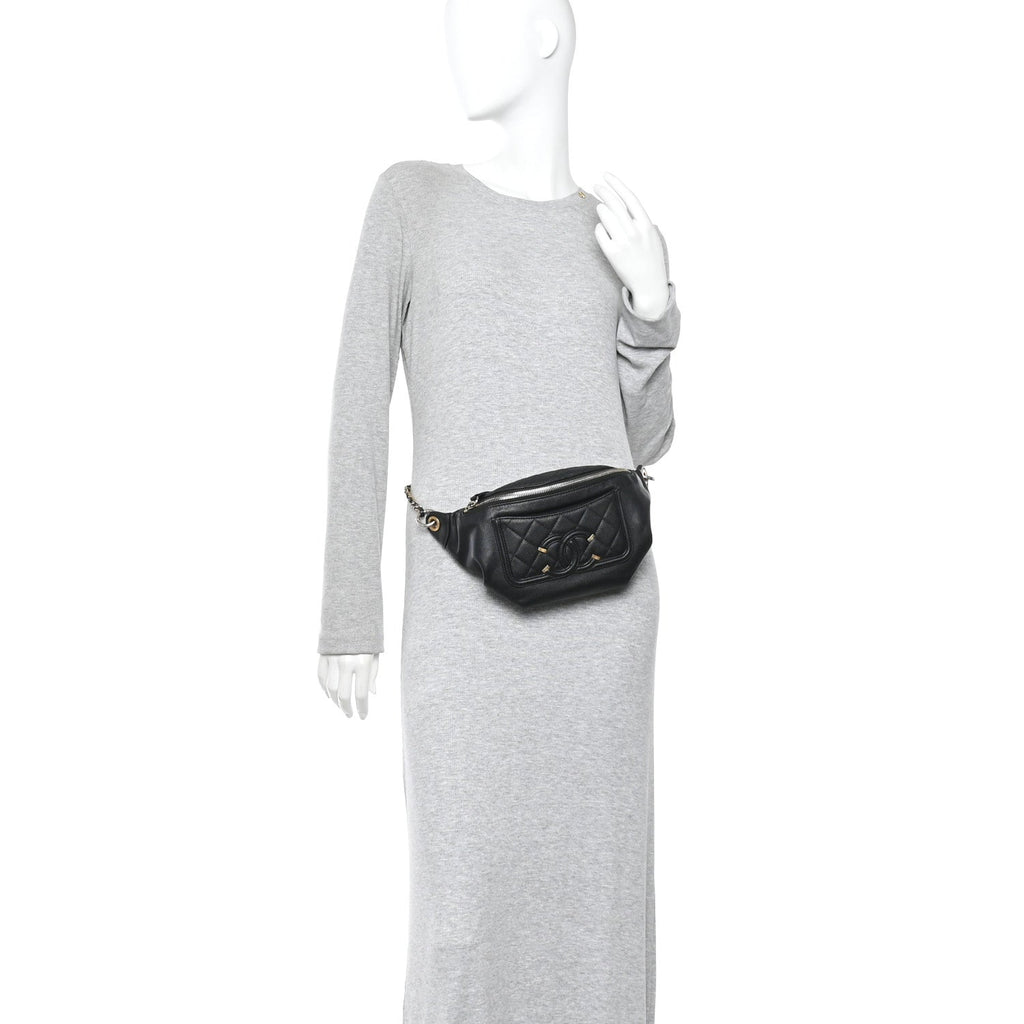 Chanel Caviar Quilted Filigree Waist Bag Black