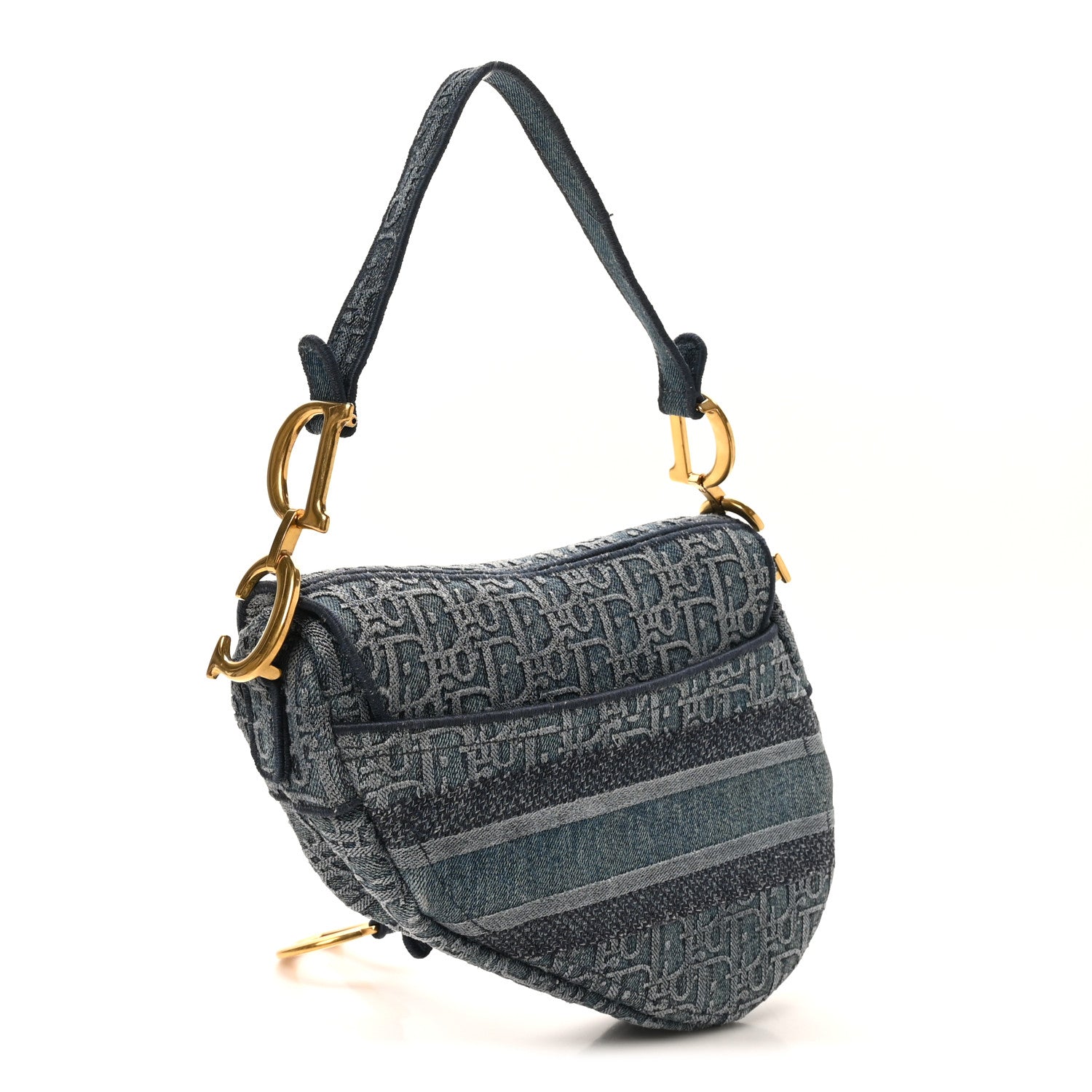 Christian Dior Oblique Embroidered Saddle Bag Denim Blue