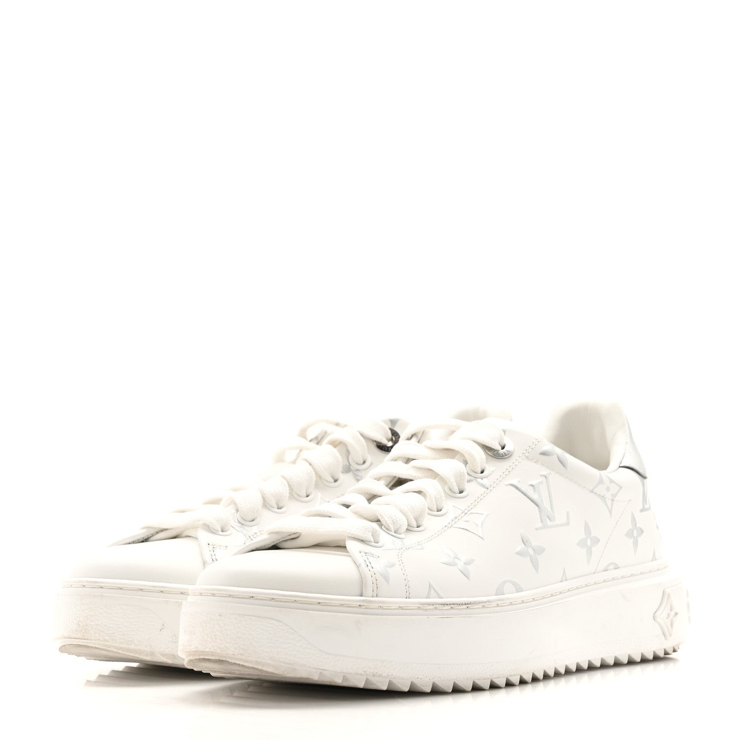 Louis Vuitton Calfskin Monogram Debossed Time Out Sneakers 38 White Silver