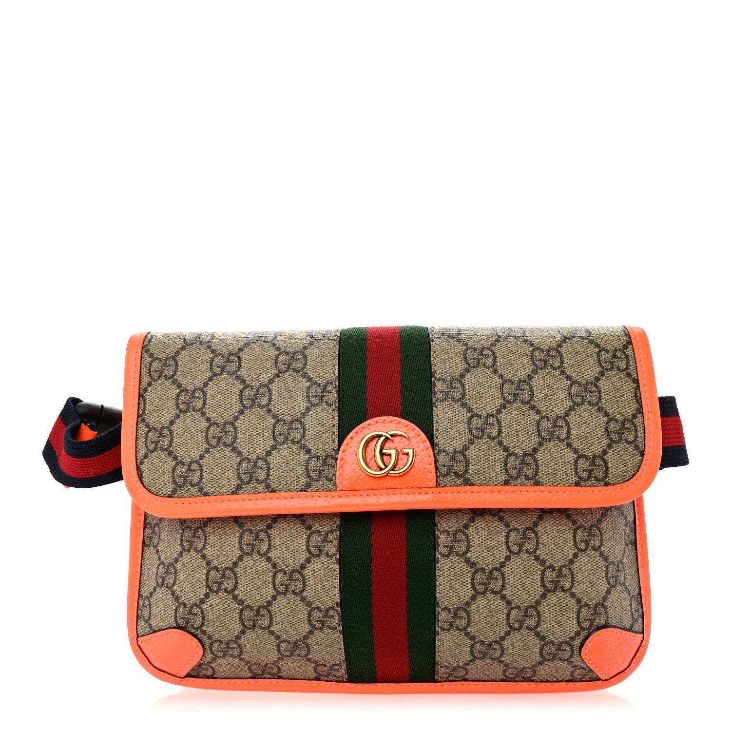 Gucci GG Supreme Monogram Web Small Ophidia Belt Bag Beige Ebony Orange Fluo