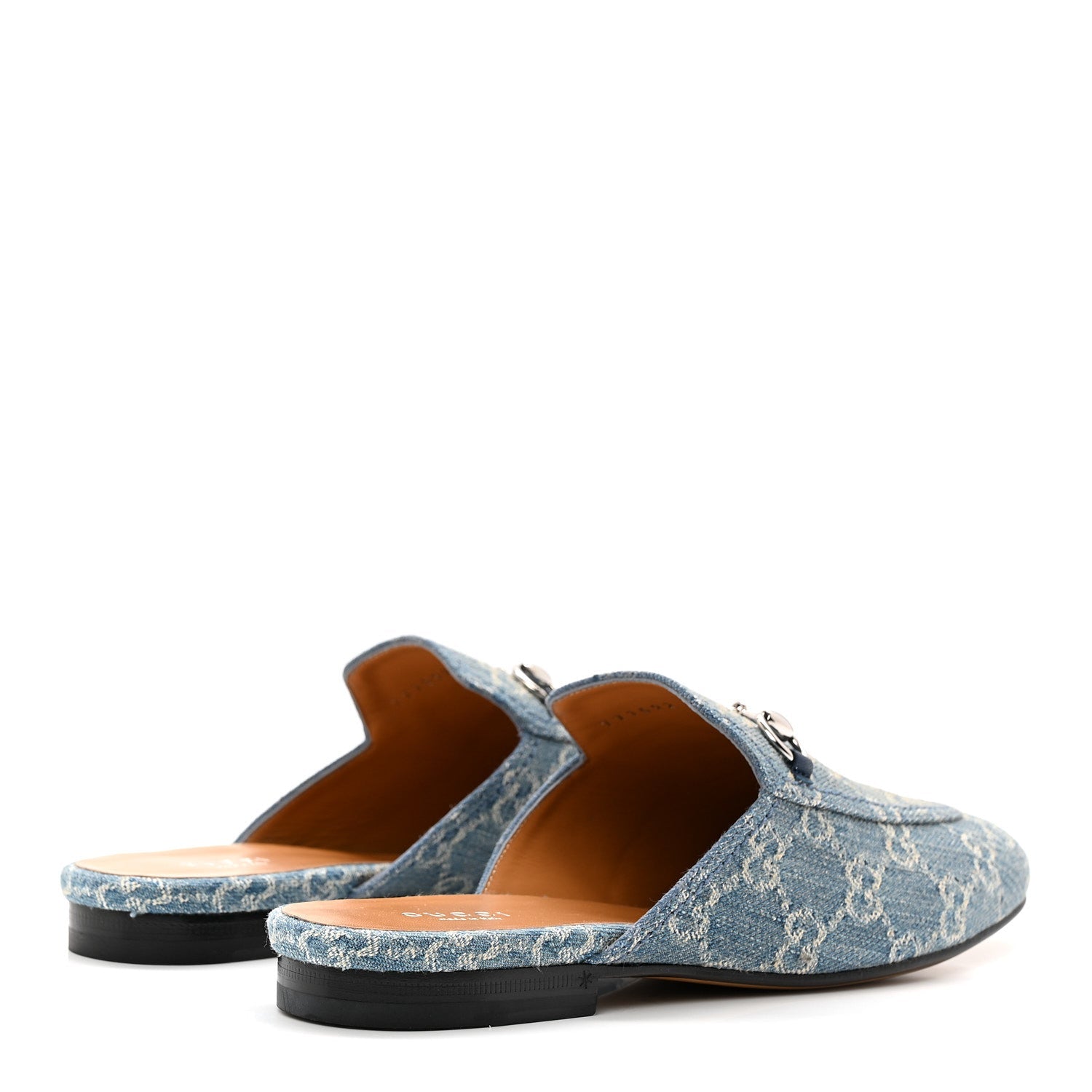 Gucci New Denim GG Malaga Kid Womens Princetown Slippers 37.5 Light Blue Royale