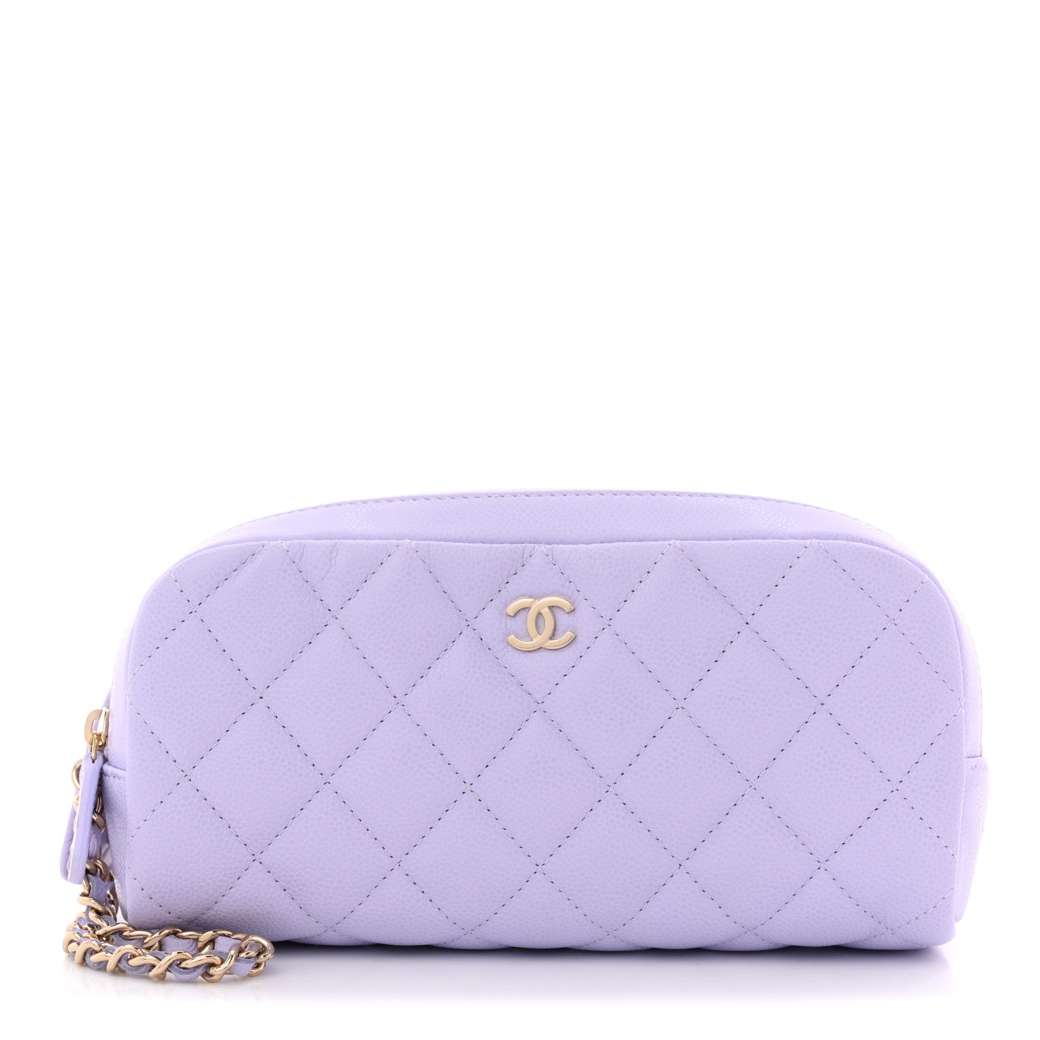 Chanel Caviar Quilted Toiletry Case With Chain Light Purple
