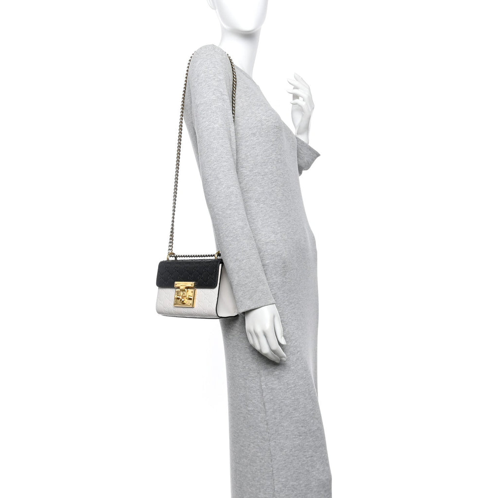 Gucci Guccissima Small Padlock Shoulder Bag Black White