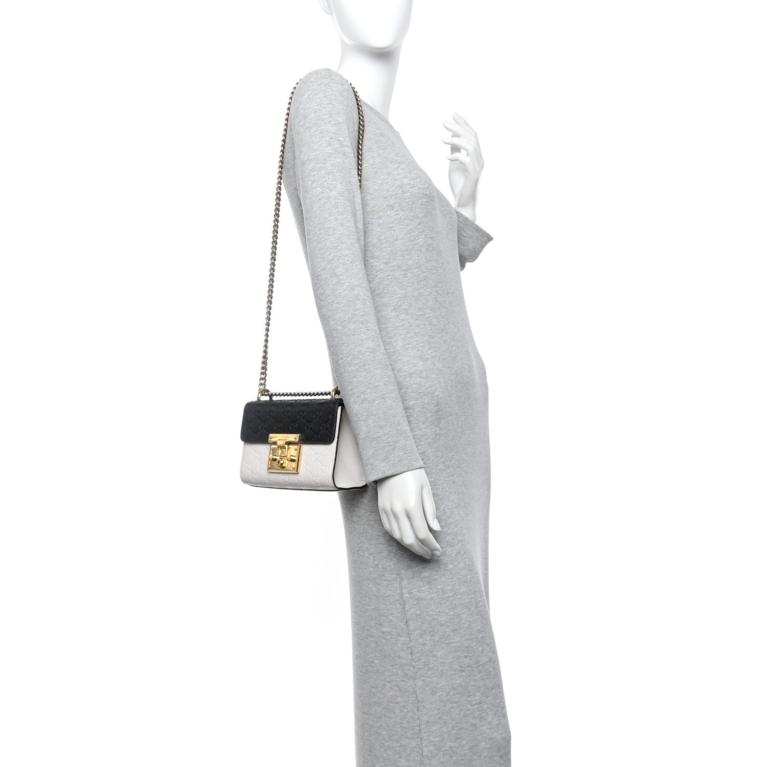 Gucci Guccissima Small Padlock Shoulder Bag Black White