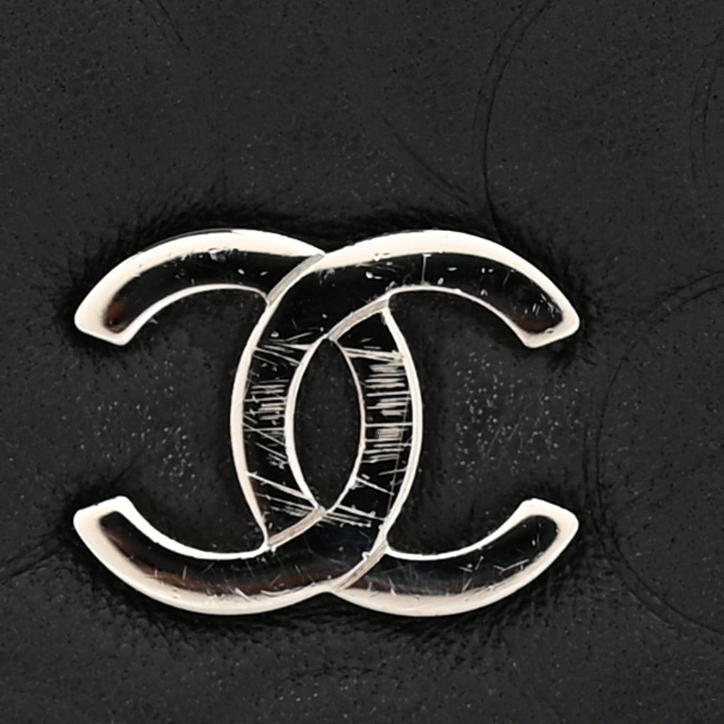Chanel Lambskin Camellia Embossed Wallet On Chain WOC Black