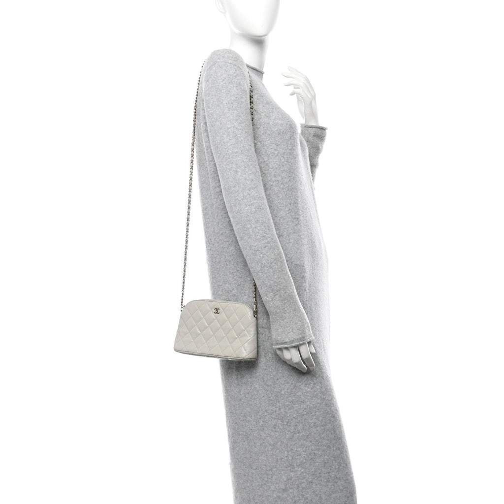 Chanel Caviar Quilted Classic Clutch With Chain Light Grey