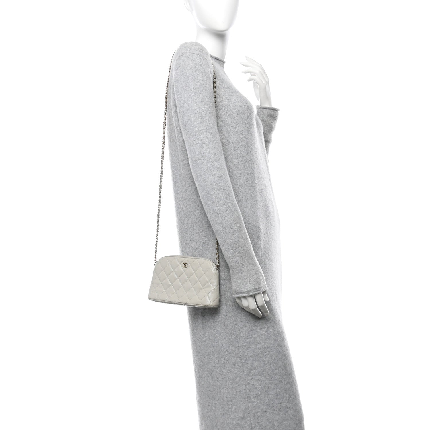 Chanel Caviar Quilted Classic Clutch With Chain Light Grey