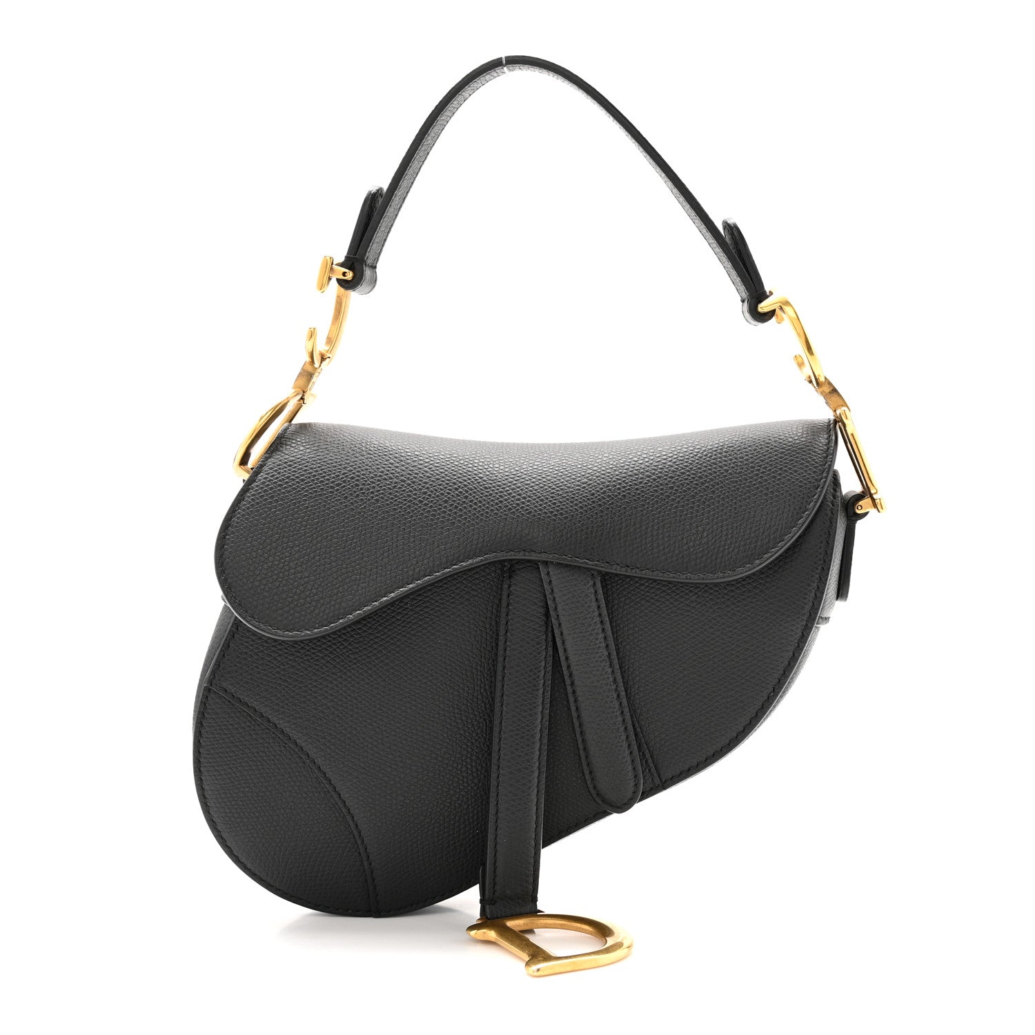 Christian Dior Grained Calfskin Mini Saddle Bag Black