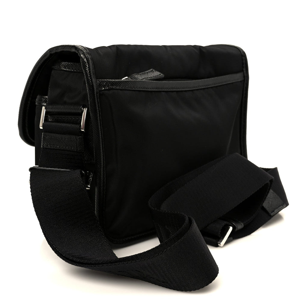 Prada Re-Nylon Saffiano Pocket Double Snap Buckle Shoulder Bag Black