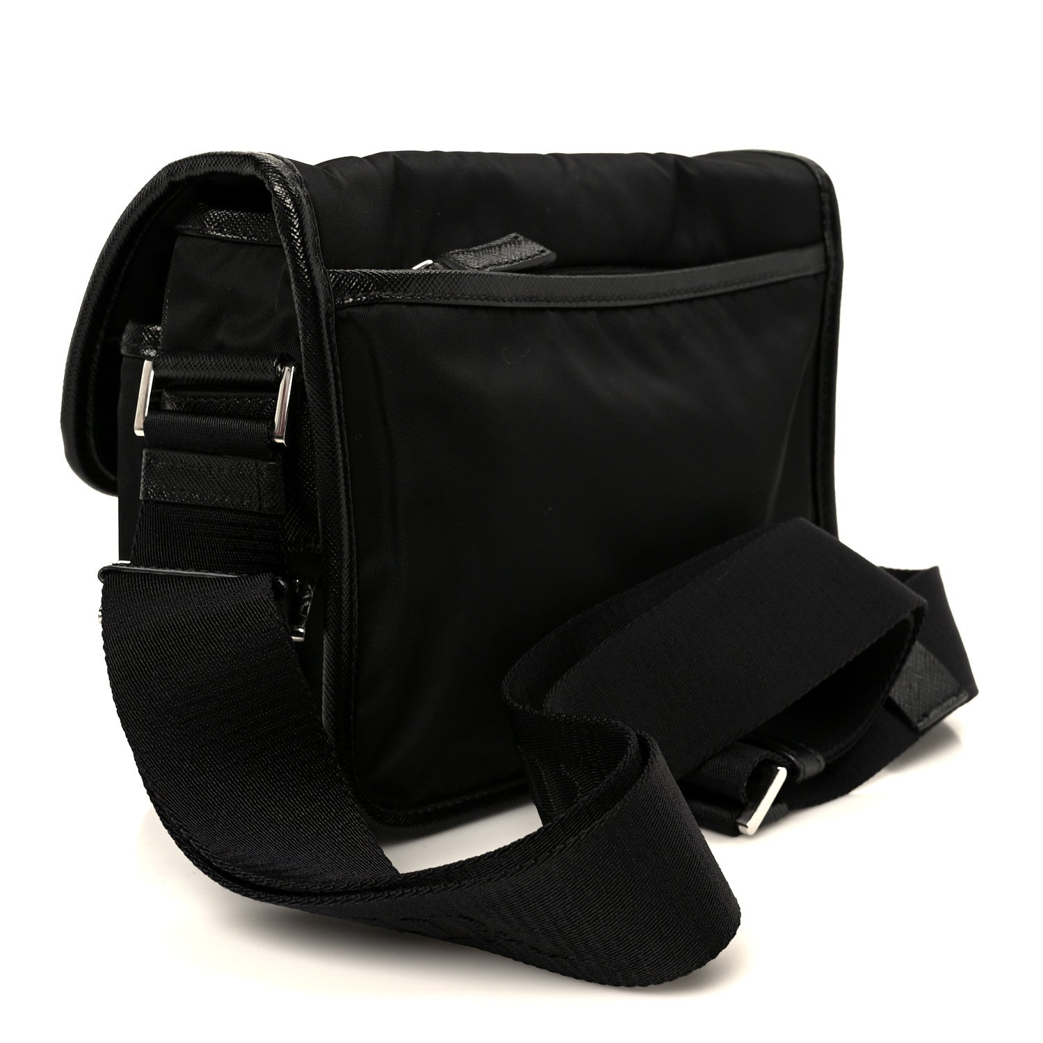 Prada Re-Nylon Saffiano Pocket Double Snap Buckle Shoulder Bag Black