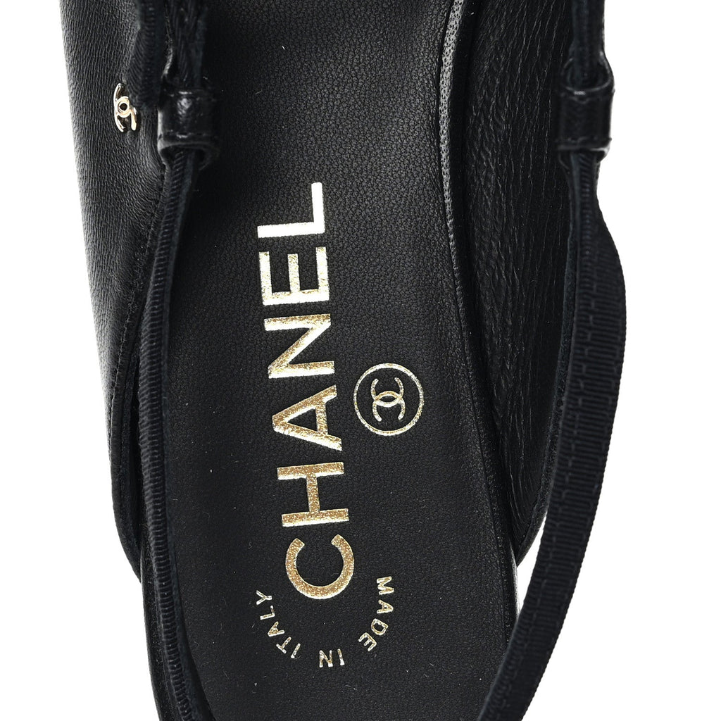 Lambskin Grosgrain Rounded Toe CC Slingback Flats 36.5 Black