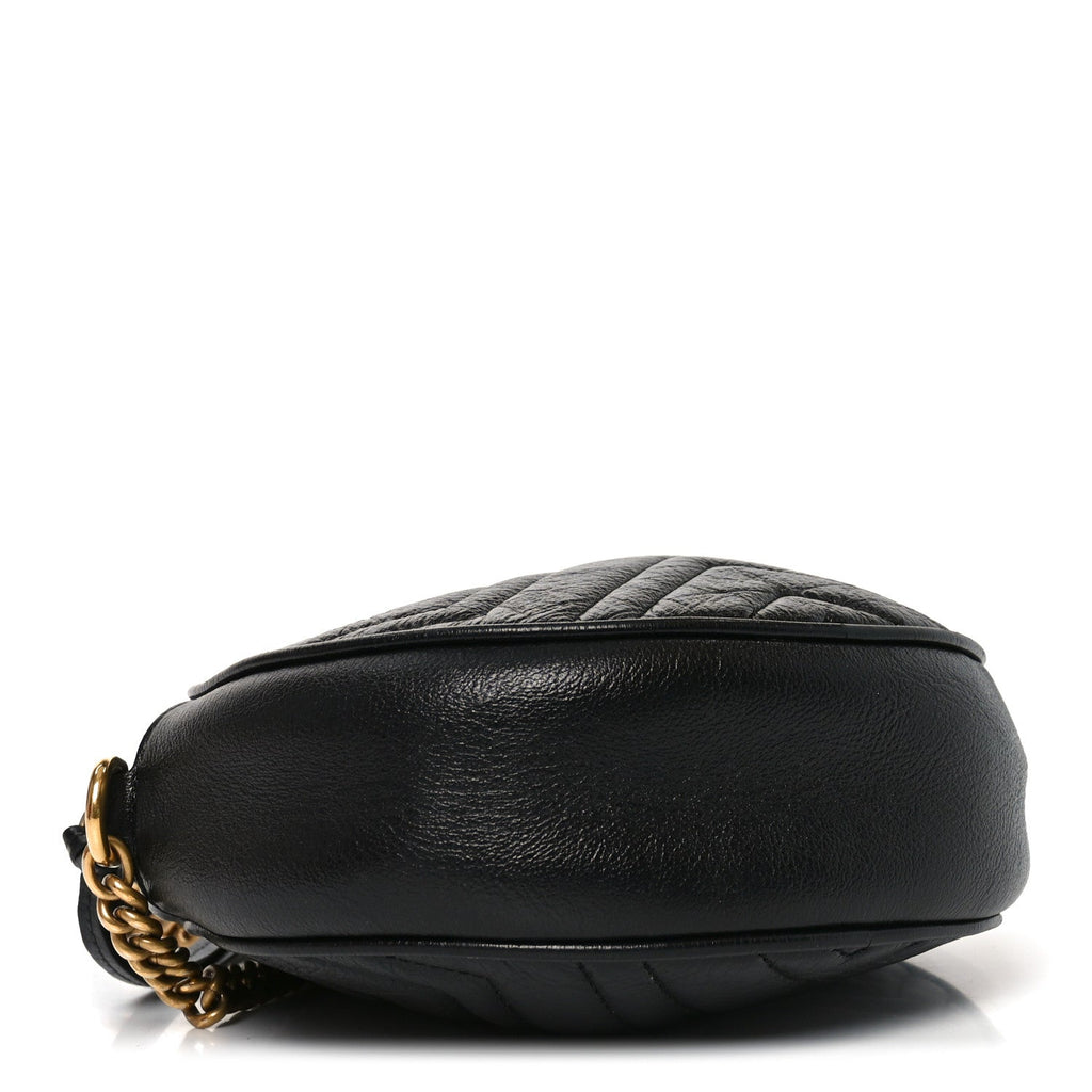 Gucci Azalea Calfskin Matelasse Heart Mini GG Marmont Round Shoulder Bag Black