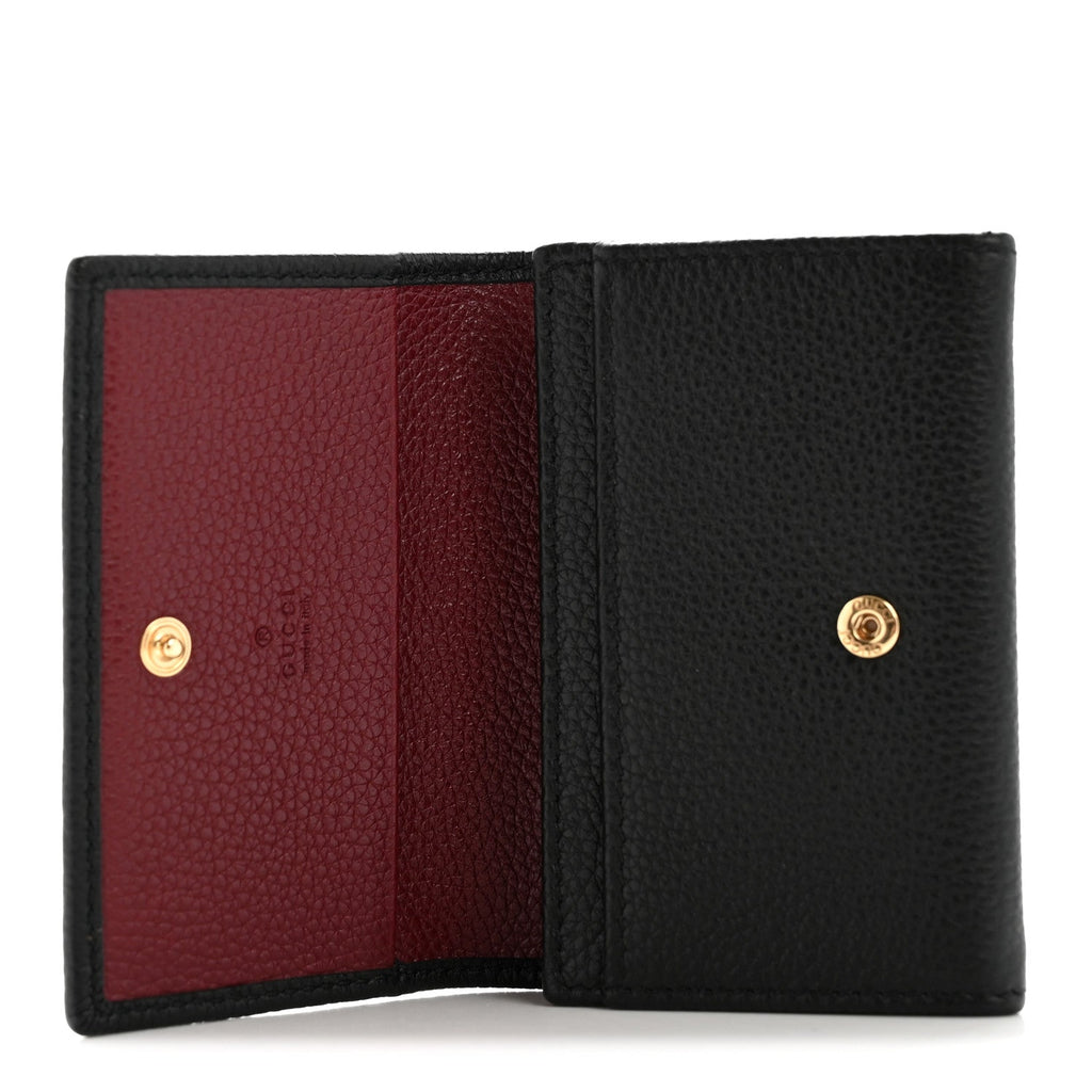 Gucci Pebbled Calfskin Bi-Color GG Marmont Card Case Black Rosso Ancora