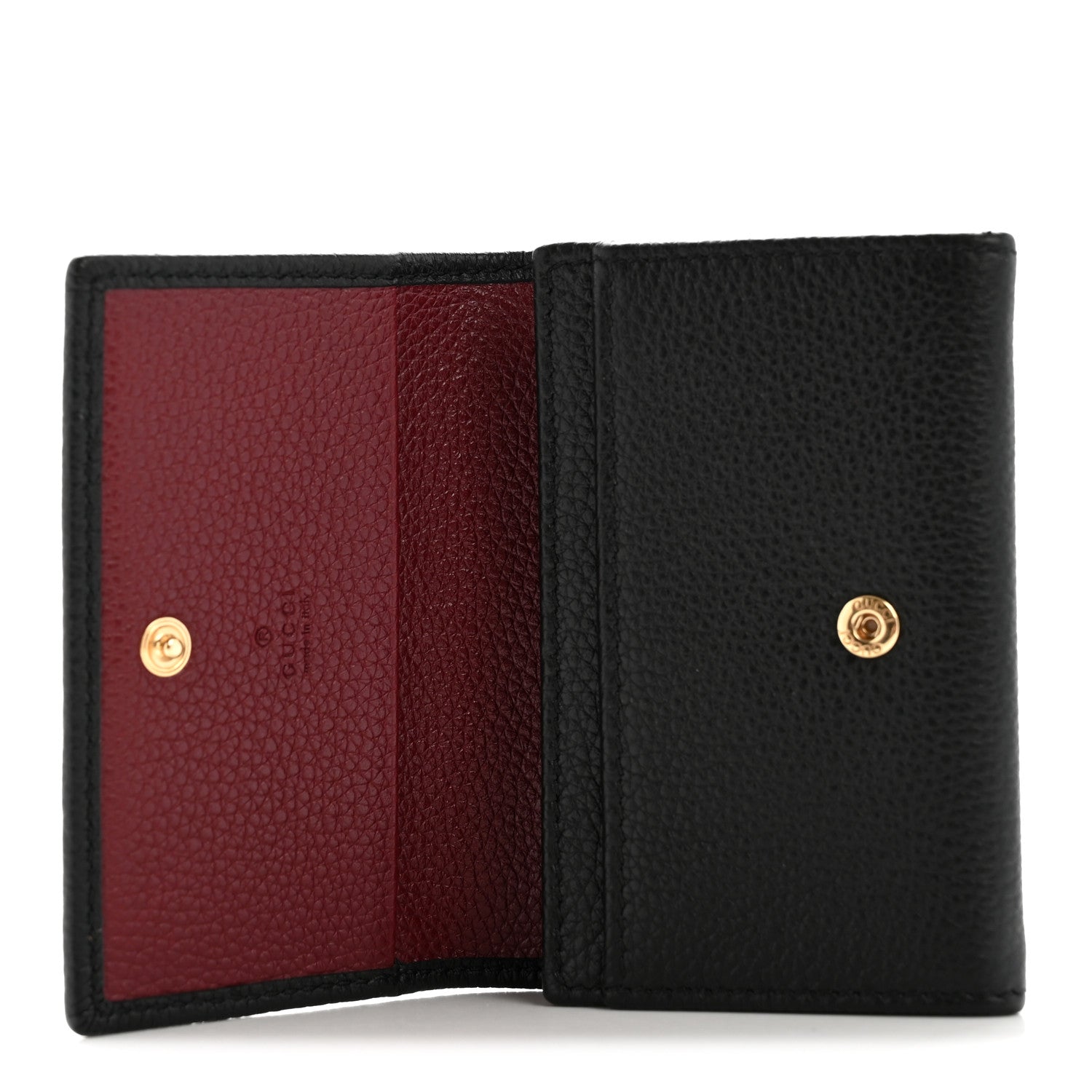Gucci Pebbled Calfskin Bi-Color GG Marmont Card Case Black Rosso Ancora