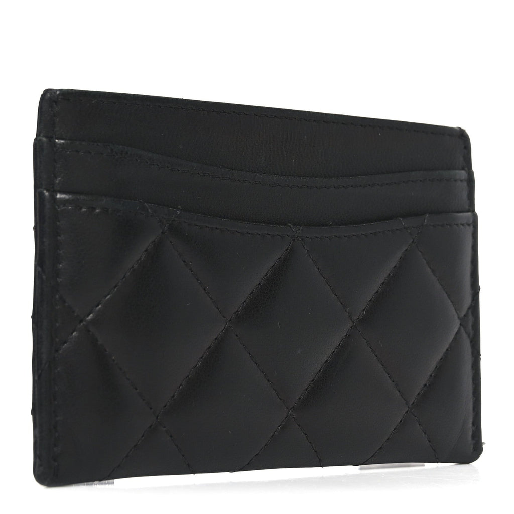 Lambskin Quilted Card Holder Black