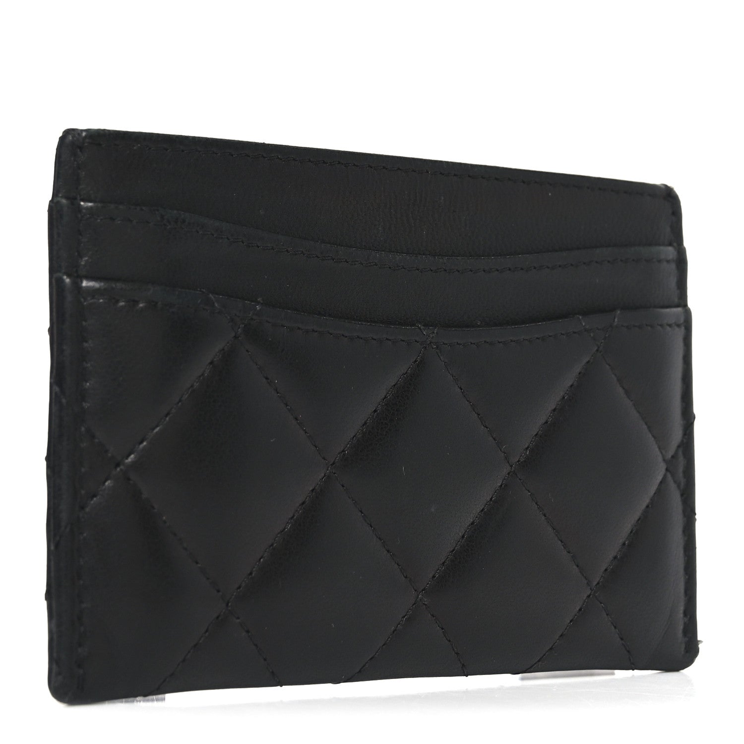 Lambskin Quilted Card Holder Black