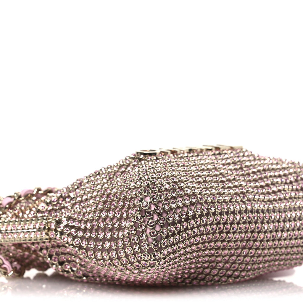 Chanel Crystal Embellished Metallic Lambskin Mini Chanel 22 Light Pink
