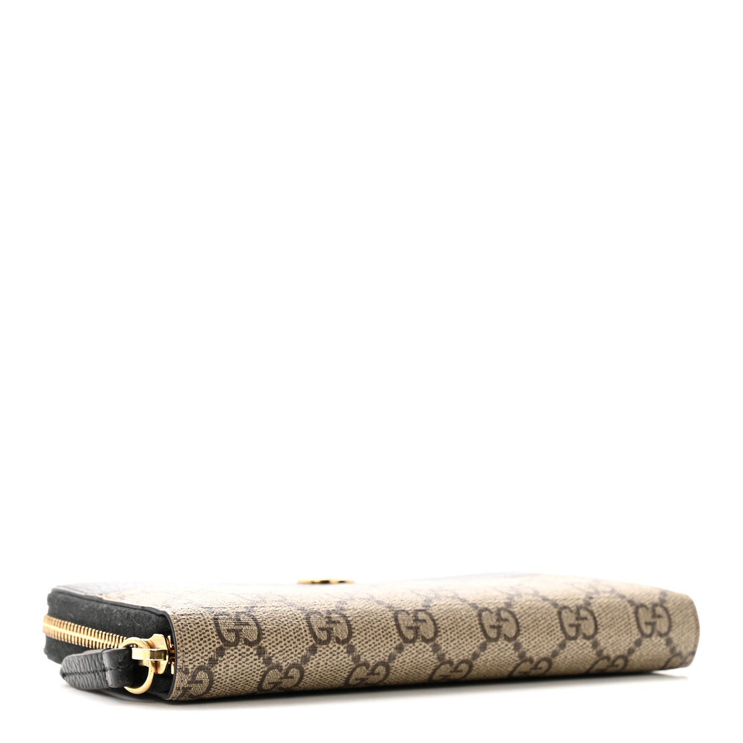 Gucci Dollar Calfskin GG Supreme Monogram GG Marmont Zip Around Wallet Black Beige Ebony