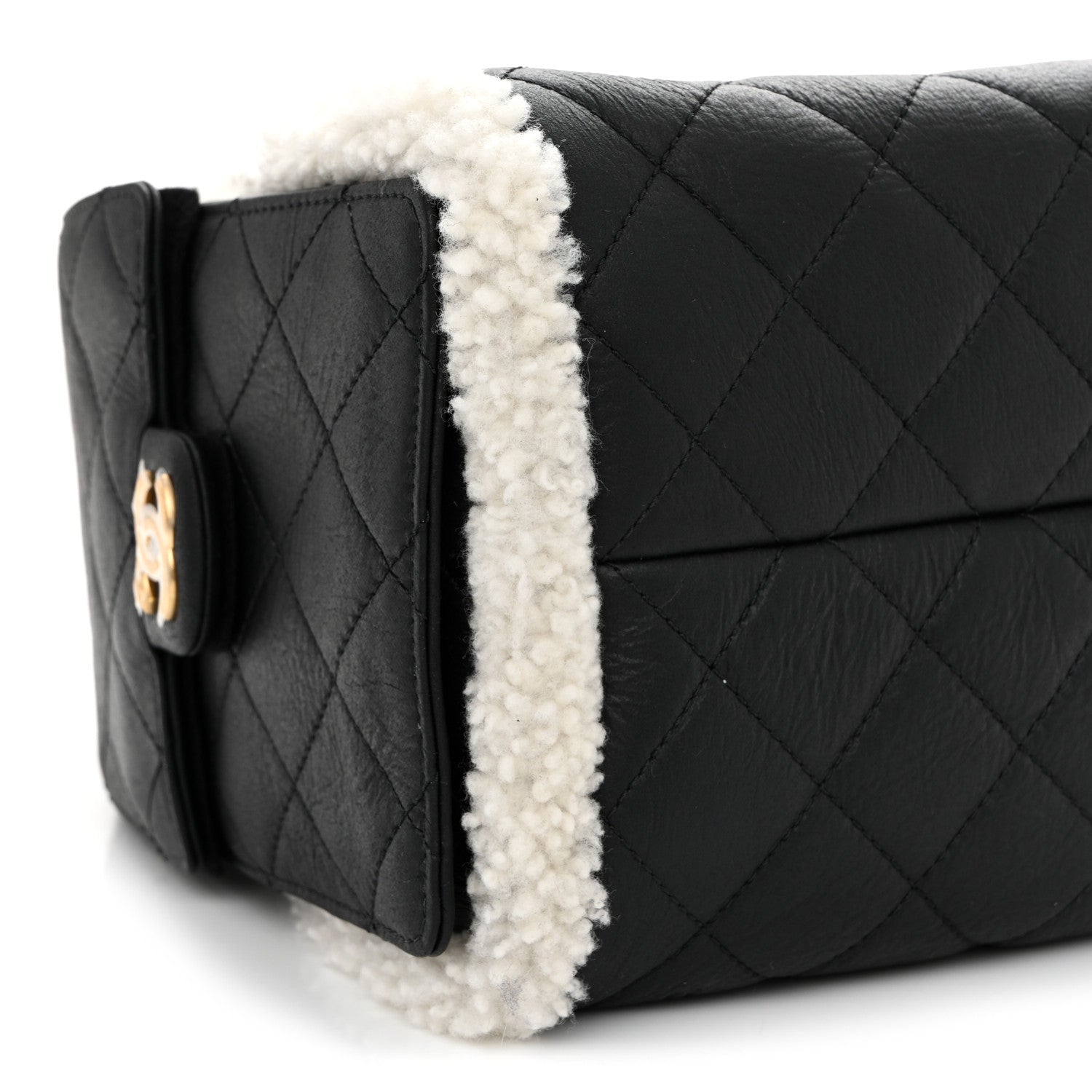 Chanel Crumpled Sheepskin Shearling Quilted Small Chanel 25 Handbag Black White