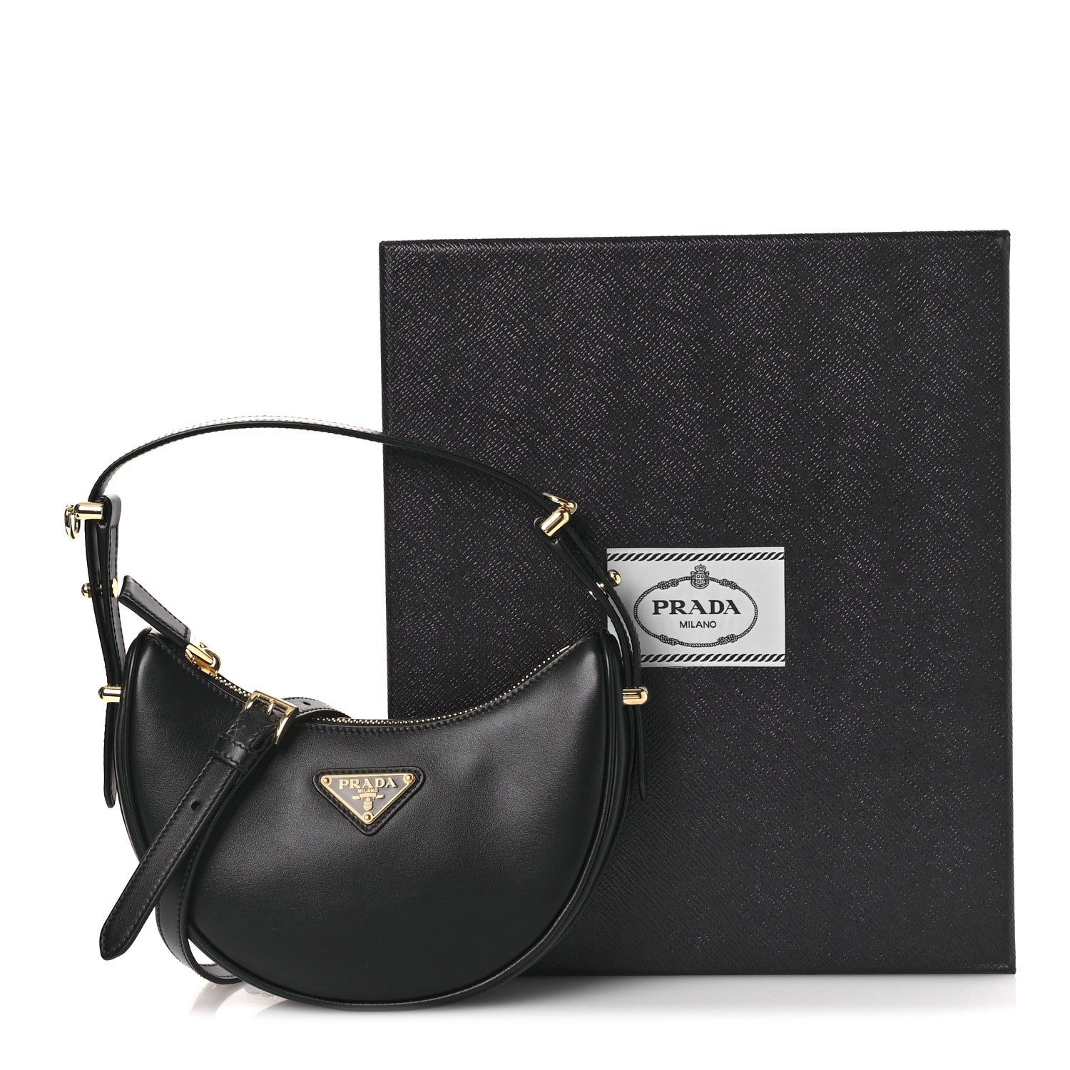 Prada Soft Calfskin Mini Arque Shoulder Bag Black