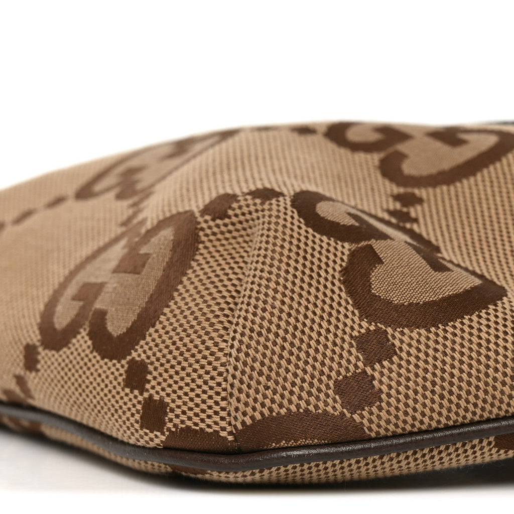 Gucci Monogram Jumbo GG Textured Dollar Calfskin Web Belt Bag Camel Ebony New Acero