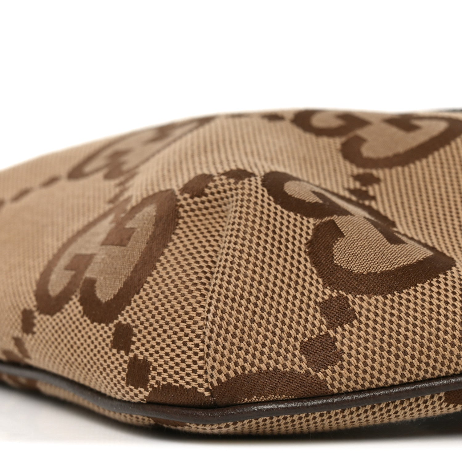 Gucci Monogram Jumbo GG Textured Dollar Calfskin Web Belt Bag Camel Ebony New Acero