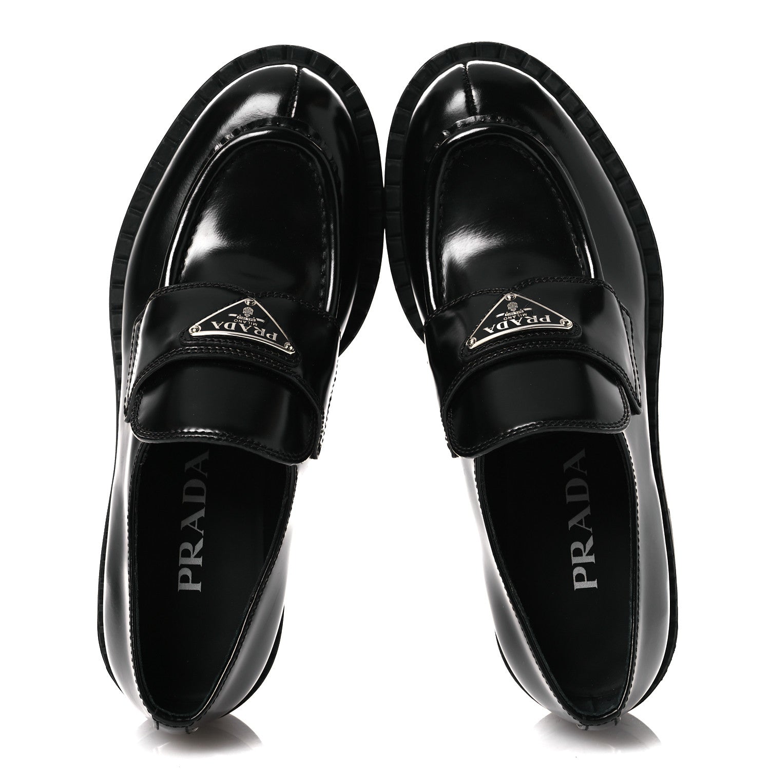 Prada Spazzolato Metal Triangle Logo 50mm Loafers 36 Black