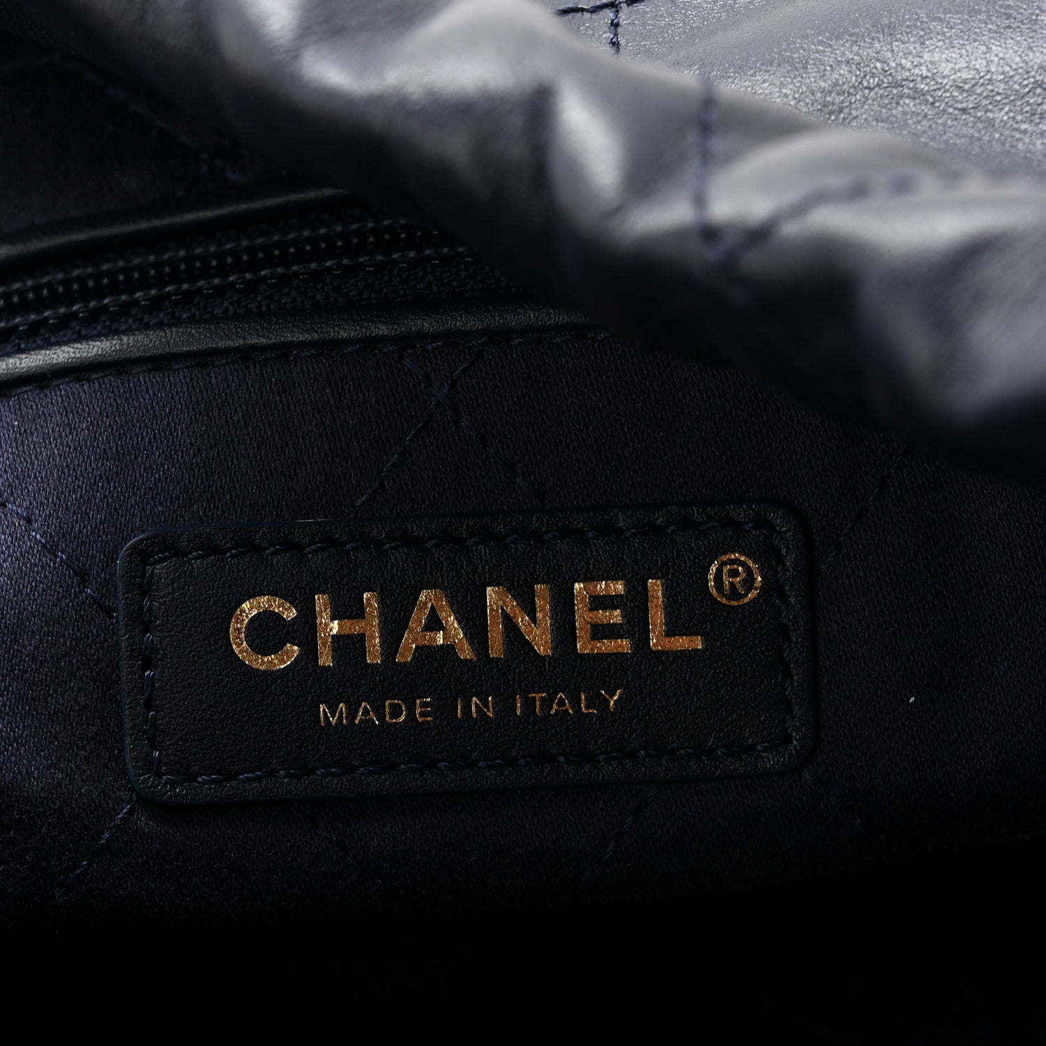 Chanel Shiny Calfskin Quilted Chanel 22 Navy Blue