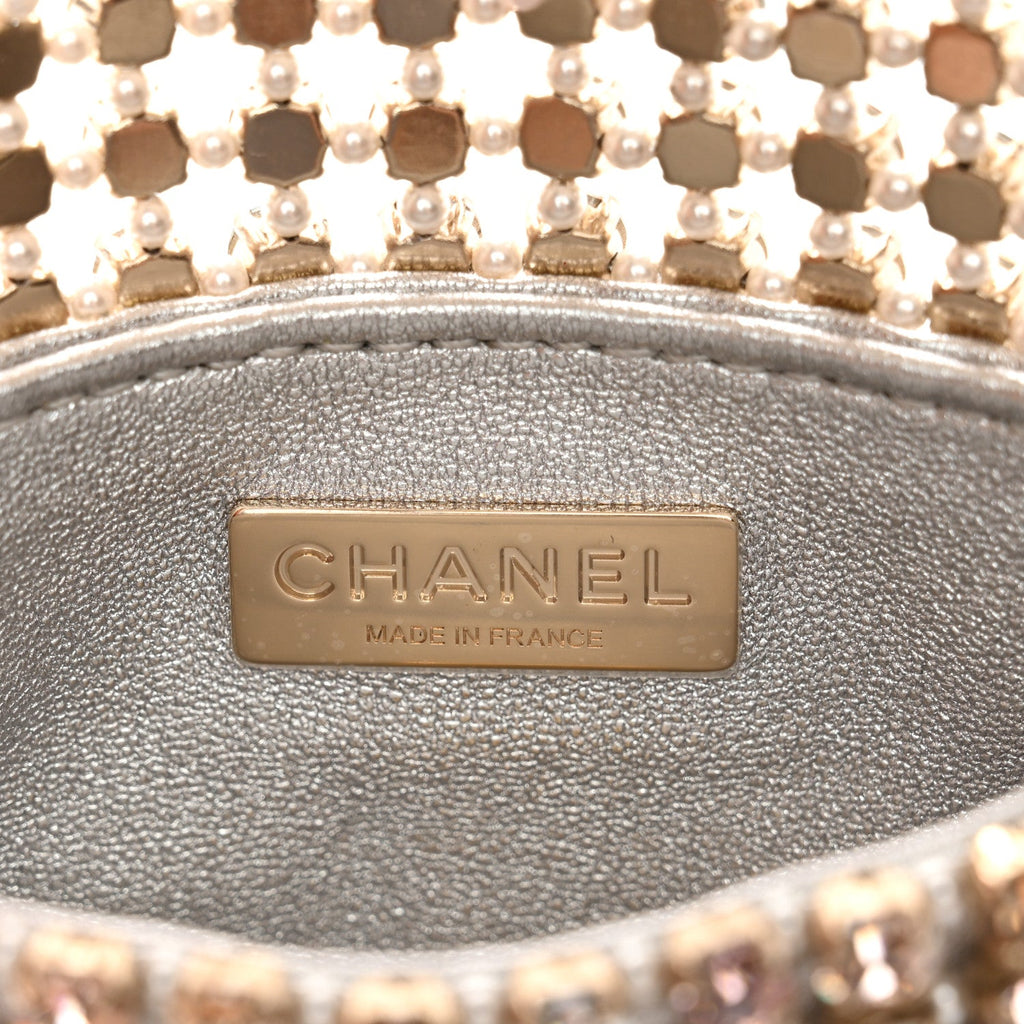 Chanel Metal Pearl Minaudiere CC Mini Evening Bag Multicolor