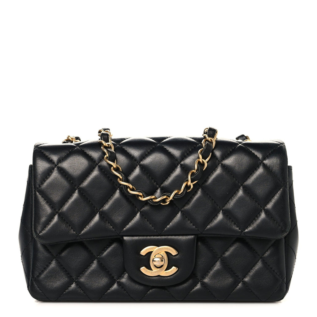 Chanel Lambskin Quilted Mini Rectangular Flap Black