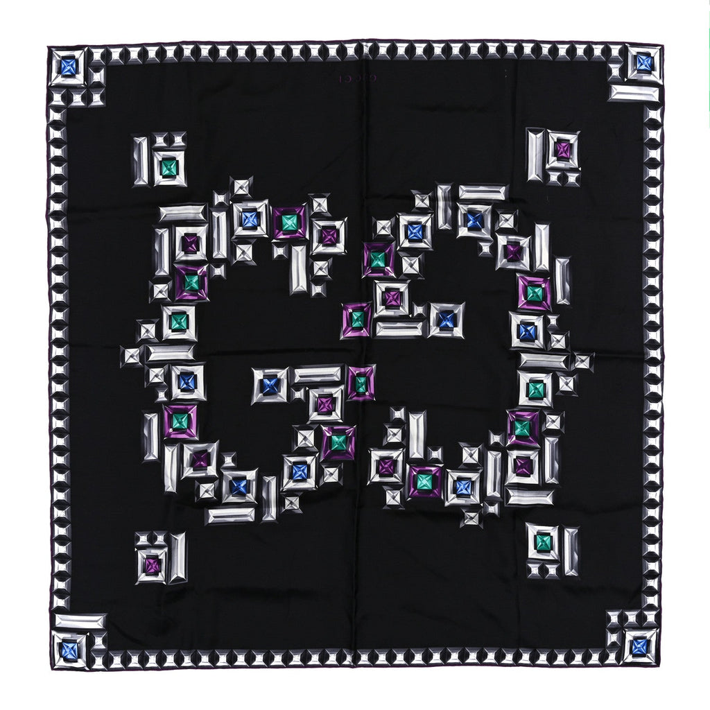 Gucci Silk GG Jewel Square Scarf Black Multicolor